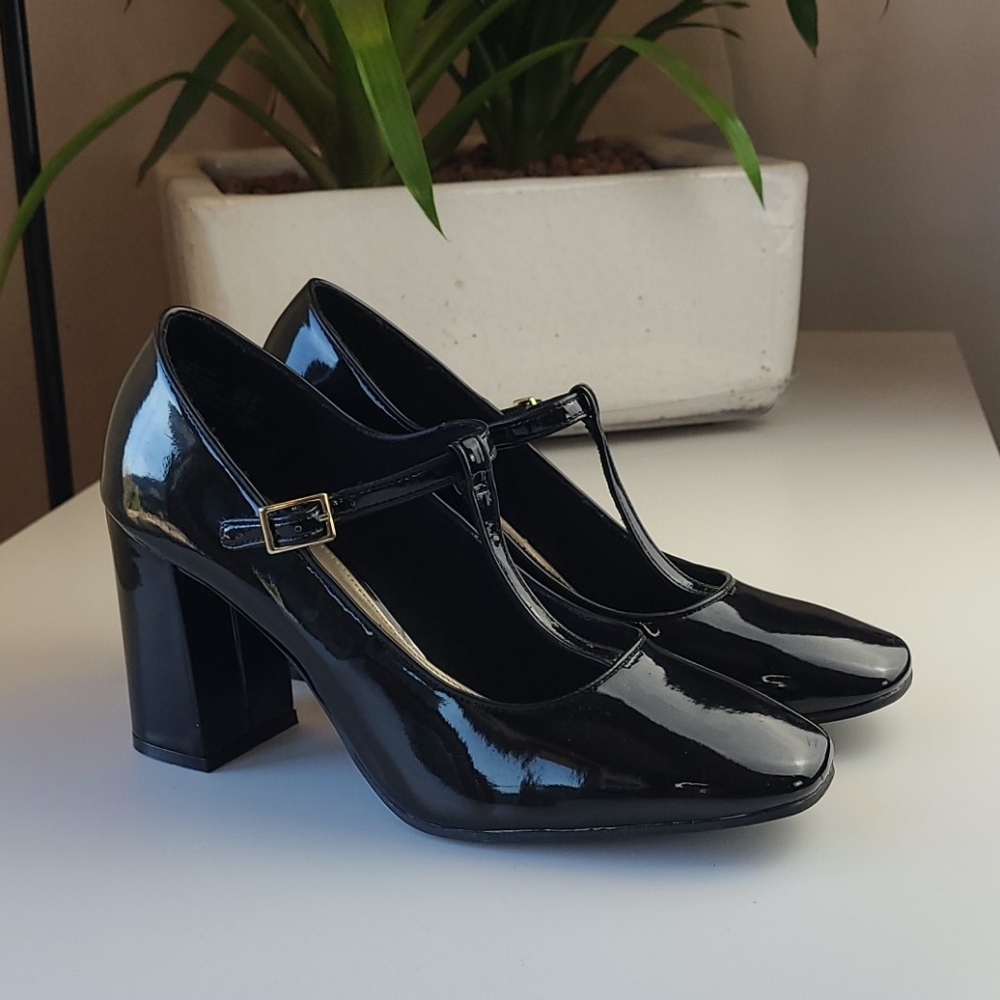 Patent high heel t-strap mary janes